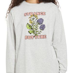BP Strange But True‎ Organic Cotton Floral Graphic Tee M Gray Long Sleeves NWT